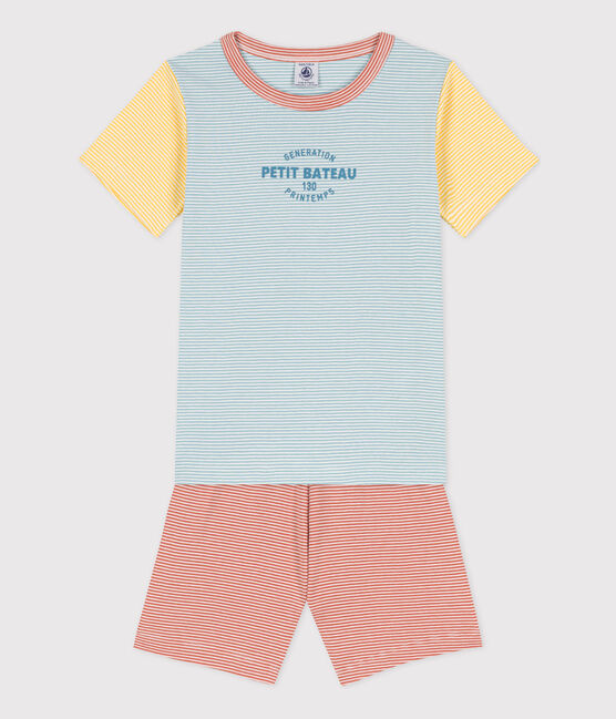 Children's Unisex Three-Tone Pinstriped Cotton Short Pyjamas MIMI /MULTICO