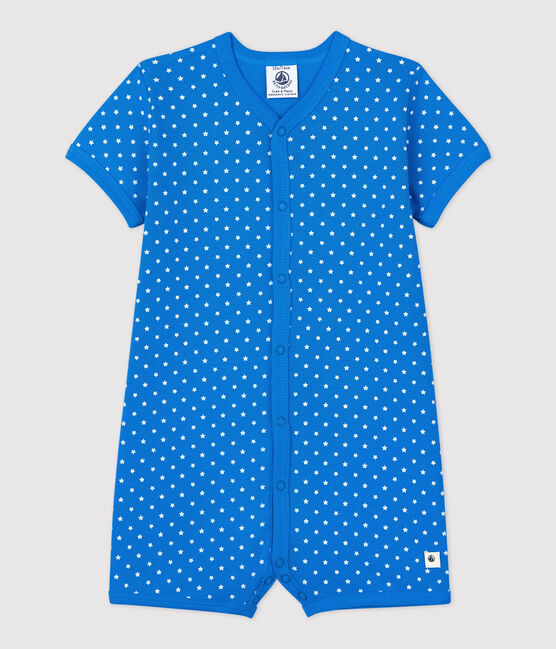 Babies' Spotted Organic Cotton Playsuit BRASIER blue/MARSHMALLOW grey