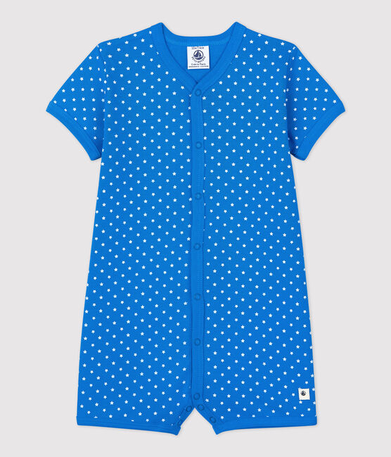 Babies' Spotted Organic Cotton Playsuit BRASIER blue/MARSHMALLOW grey