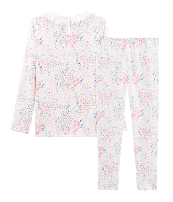 Girls' Snugfit Ribbed Pyjamas MARSHMALLOW white/MULTICO white
