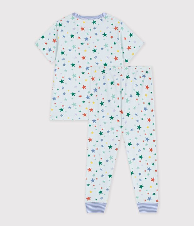 Children's printed cotton pyjamas with short sleeves and long legs blue/multicolor