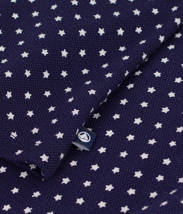 Babies' short-sleeved cotton polo shirt printed with boats blue/white