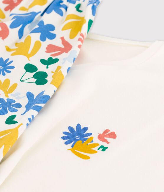 Girls' Cotton Short Pyjamas MARSHMALLOW white/MULTICO white