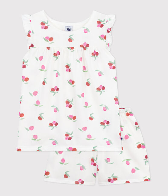 Children's short fruit print cotton pyjamas MARSHMALLOW white/MULTICO white