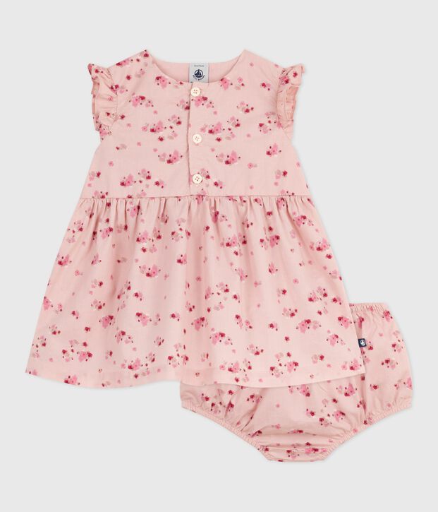 Babies' sleeveless cotton dress with matching bloomers pink/multicolor