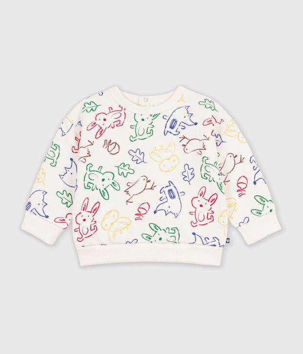 Babies' animal print cotton sweatshirt Ecru/multicolor