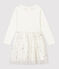 Girls' Long-Sleeved Cotton/Tulle Dress MARSHMALLOW white/ARGENT grey