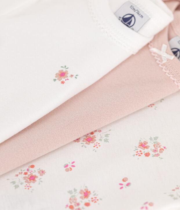 Babies' short-sleeved flower-patterned cotton bodysuits - 3-pack multicolor