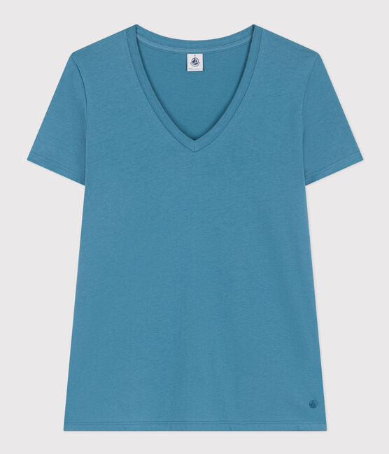 Women's Straight V-Neck Cotton T-Shirt POLOCHON blue