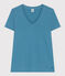 Women's Straight V-Neck Cotton T-Shirt POLOCHON blue