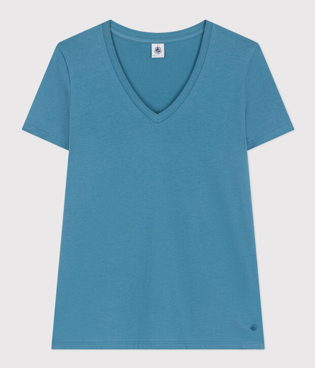 Women's Straight V-Neck Cotton T-Shirt blue
