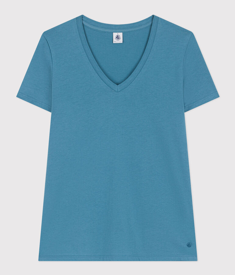 Women's Straight V-Neck Cotton T-Shirt blue