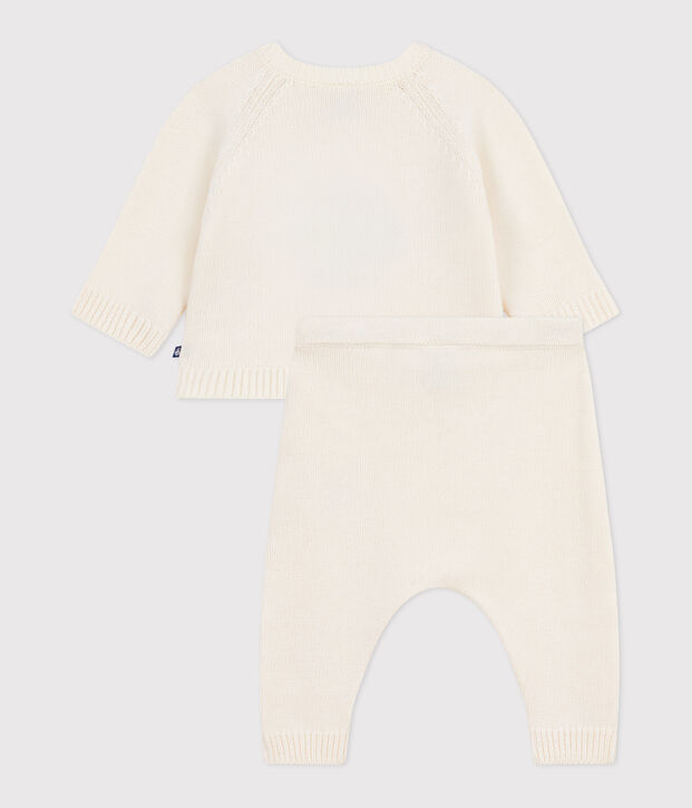Babies' two-piece knitted outfit with a penguin print white/multicolor