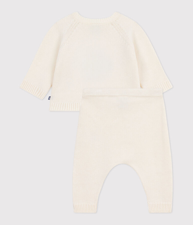 Babies' two-piece knitted outfit with a penguin print white/multicolor