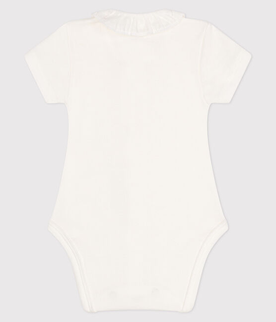 Babies' Short-Sleeved Bodysuit With a Ruff MARSHMALLOW white