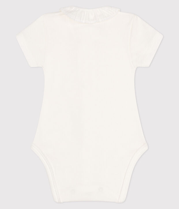 Babies' Short-Sleeved Bodysuit With a Ruff white