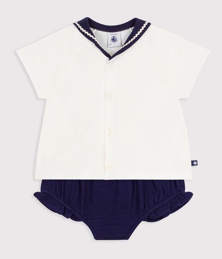 ifBabies' 2-piece cotton outfit, the T-shirt top has a sailor collar multicolor