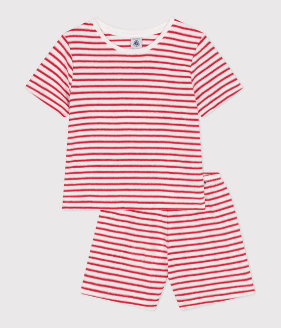 Children's short stripy cotton pyjamas MARSHMALLOW red/SPI