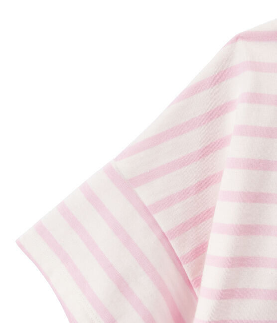Women's jersey short-sleeve sailor top MARSHMALLOW white/BABYLONE pink