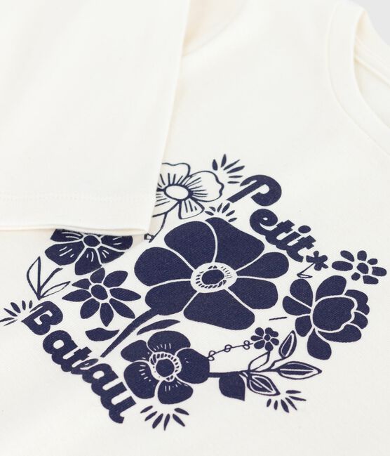 Children's long-sleeved printed cotton T-shirt MILK Ecru