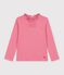 Children's long-sleeved plain T-shirt with a collar pink