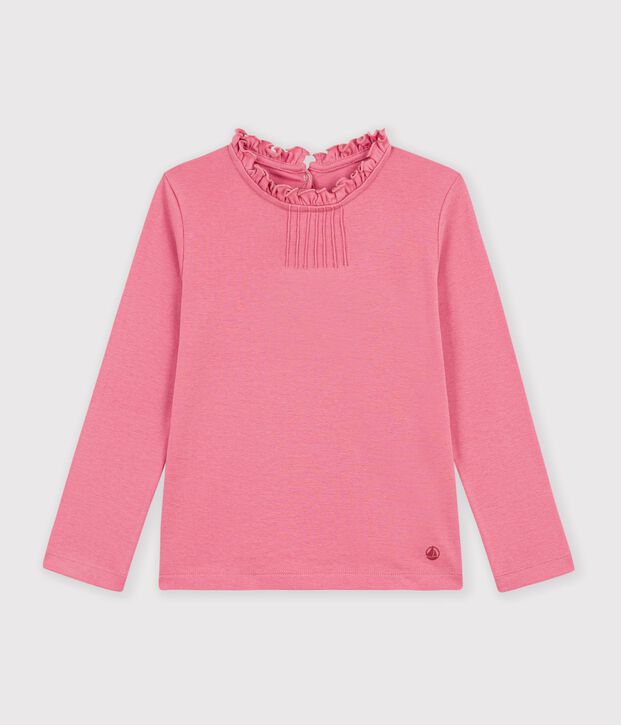 Children's long-sleeved plain T-shirt with a collar pink