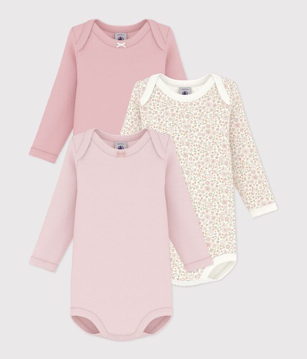Pack of babies' long-sleeved bodies in cotton printed with flowers multicolor