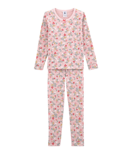 Little girl's fitted pyjamas. JOLI pink/MULTICO white