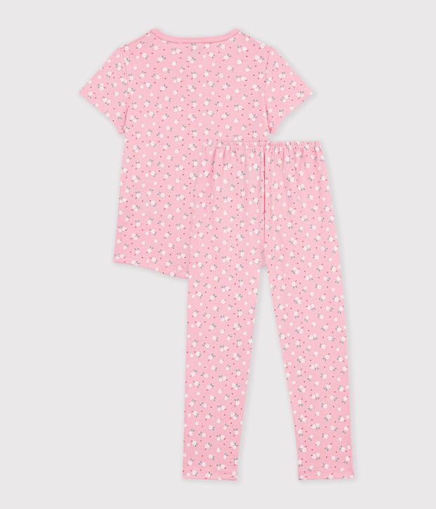 Children's printed cotton pyjamas with short sleeves and long legs pink/multicolor