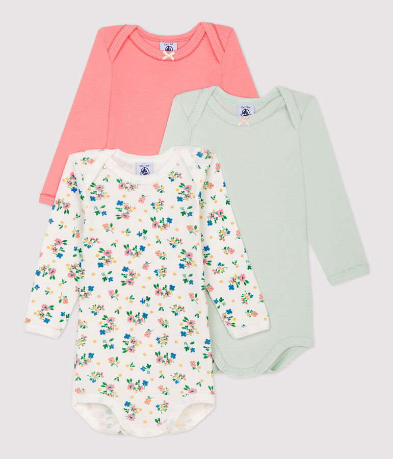 Baby Girls' Floral Long-Sleeved Organic Cotton Bodysuits - 3-Pack multicolor