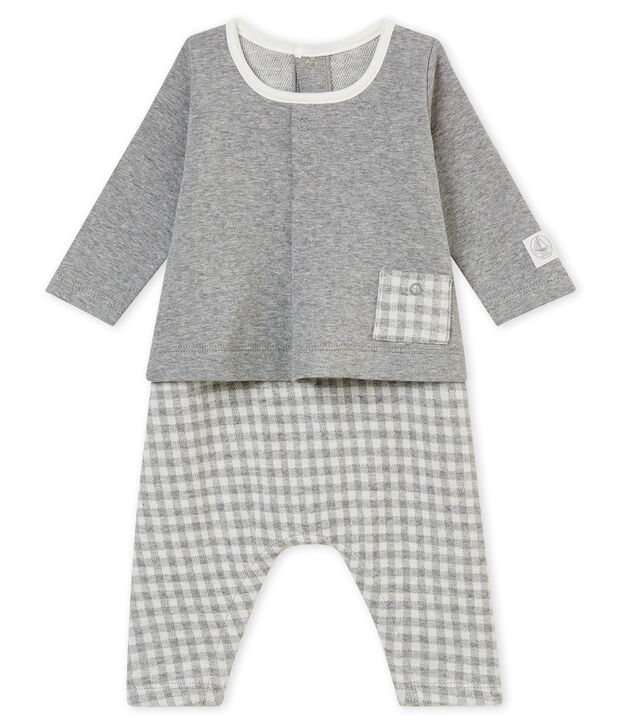 Baby boy's gingham all&bull;in&bull;one grey/white