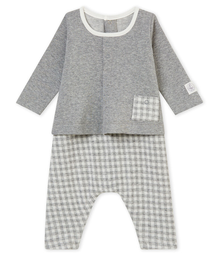 Baby boy's gingham all&bull;in&bull;one grey/white