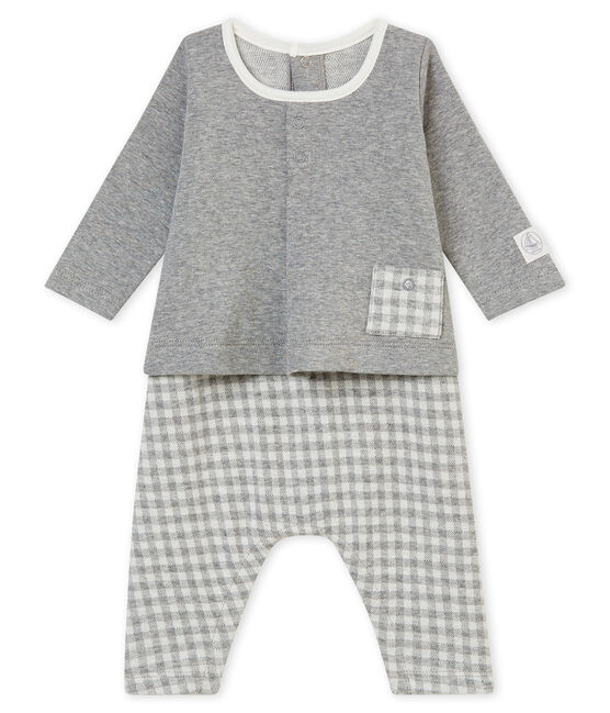 Baby boy's gingham all•in•one SUBWAY grey/MARSHMALLOW white