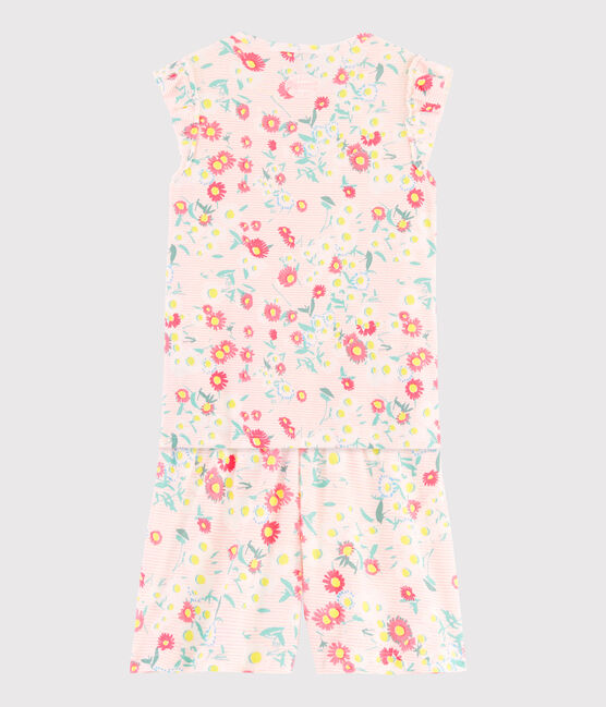 Girls' Ribbed Short Floral Pyjamas MARSHMALLOW white/MULTICO white