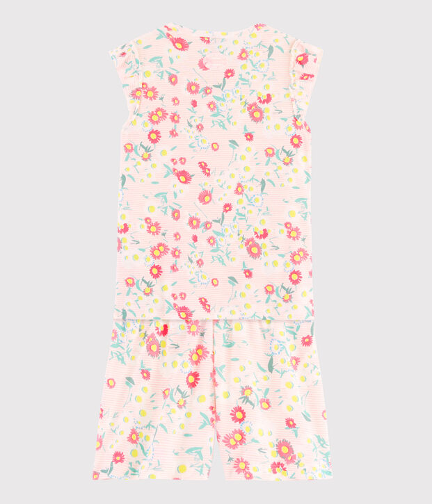 Girls' Ribbed Short Floral Pyjamas white/multicolor