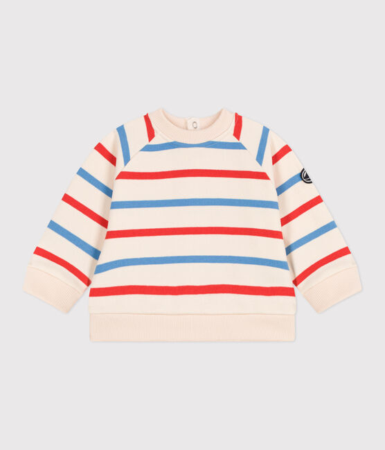 Babies' Breton stripe cotton sweatshirt printed in two colours AVALANCHE white/MULTICO