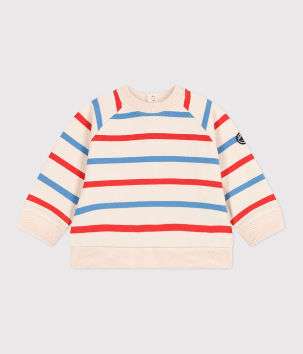 Babies' Breton stripe cotton sweatshirt printed in two colours Ecru/multicolor