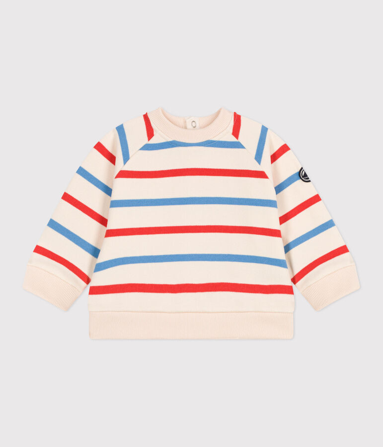 Babies' Breton stripe cotton sweatshirt printed in two colours Ecru/multicolor