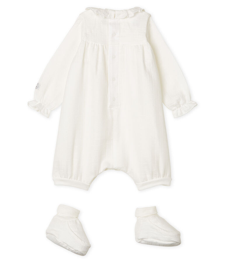 Set of Jumpsuit and Bootees in Easy-Wash Fabric white