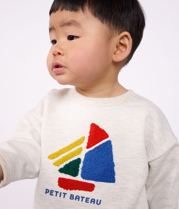 Babies' plain and boat patterned cotton sweatshirt MONTELIMAR CHINE