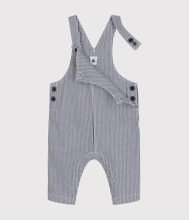 Baby's long canvas dungarees blue/white