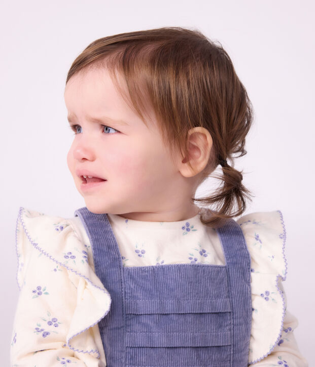 Babies' long-sleeved floral-print cotton blouse Ecru/multicolor