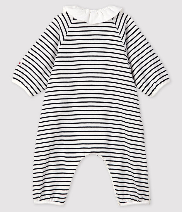Baby Girls' Stripy Ribbed Jumpsuit white/blue
