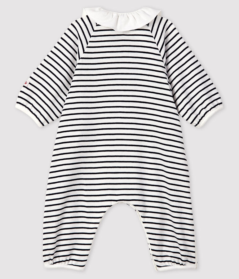 Baby Girls' Stripy Ribbed Jumpsuit white/blue