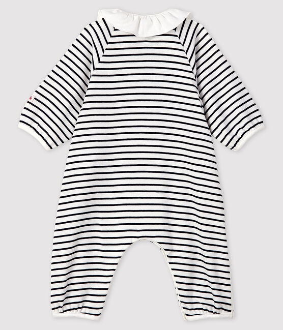 Baby Girls' Stripy Ribbed Jumpsuit MARSHMALLOW white/SMOKING blue