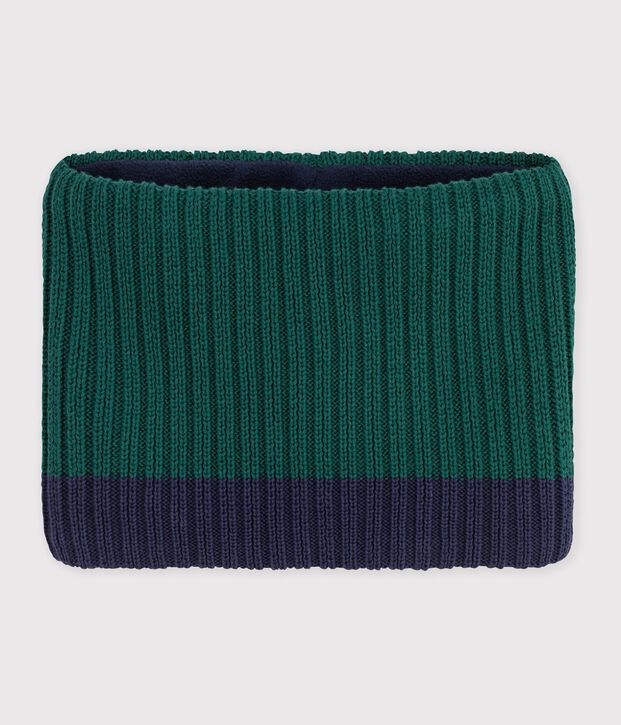 Children's two-tone knitted gloves lined in fleece green/blue