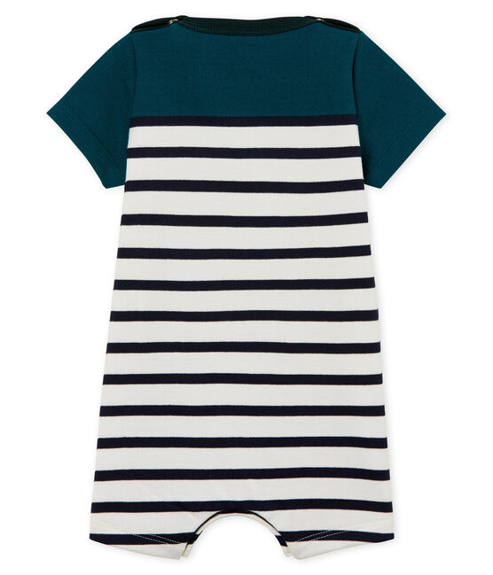 Baby boys' Shortie in heavy striped jersey PINEDE green/MARSHMALLOW white/SMOKING