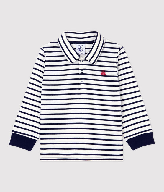 Babies' Cotton Polo Shirt MARSHMALLOW white/SMOKING blue