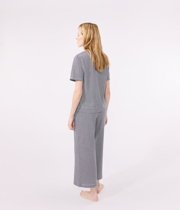 Women's Pinstriped Cotton Pyjamas blue/white