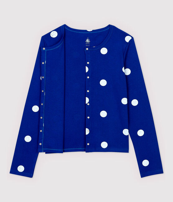 Women's Printed Linen and Cotton Blend Cardigan SURF blue/MARSHMALLOW white